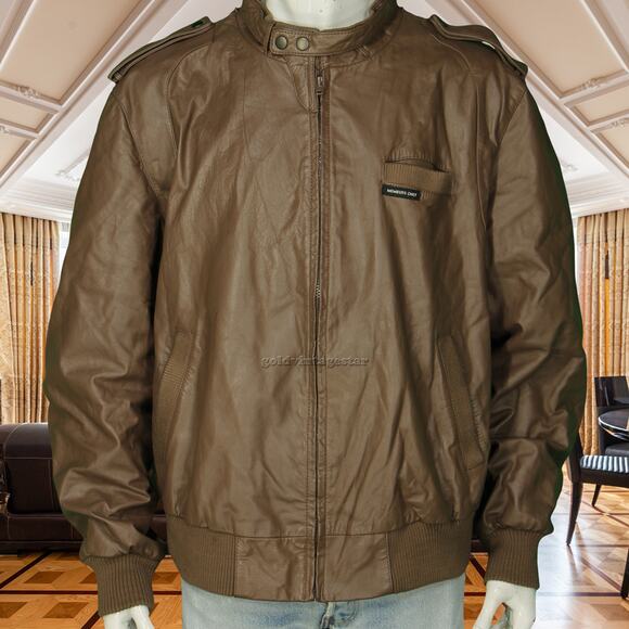 80s Vintage Members Only Retro Mod Bomber Brown Motorcycle Leather Jacket 3XL - Picture 2 of 9
